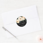 フローラルベージュブラックの水彩結婚式の引出物 ラウンドシール (封筒)