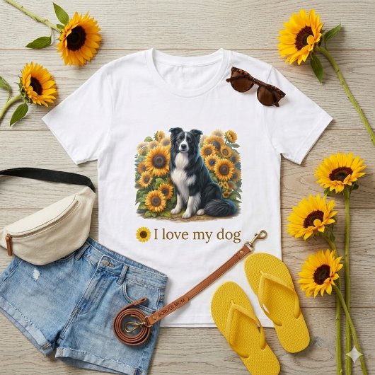 フローラルボーダーコリー母の日ギフト Tシャツ