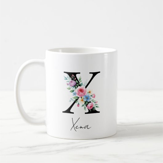 フローラルモノグラム - X文字 コーヒーマグカップ (左)