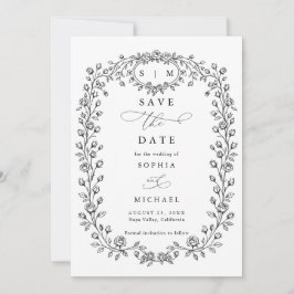 フローラルラインアートの結婚式延期案内状 セーブザデート