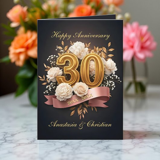 フローラルリボン エメラルド 結婚記念日 ゴールデン 30周年 カード