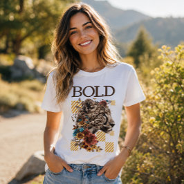 フローラルレオパードのボールドタイポグラフィ Tシャツ
