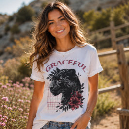 フローラルレオパード優雅なタイポグラフィ Tシャツ