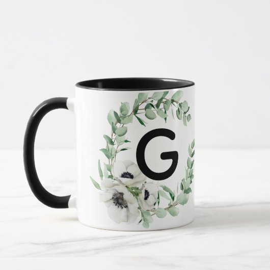 フローラルレターGイニシャル コーヒーマグ マグカップ (左)