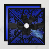 フローラルレースの招待状 ダイヤモンドの蝶結び付き 招待状 (正面/裏面)