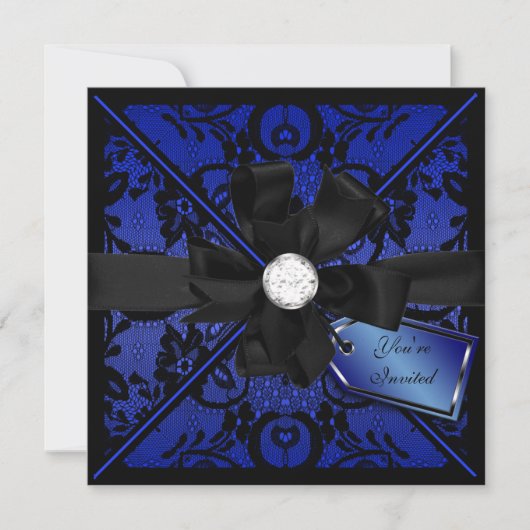 フローラルレースの招待状 ダイヤモンドの蝶結び付き 招待状 (正面)