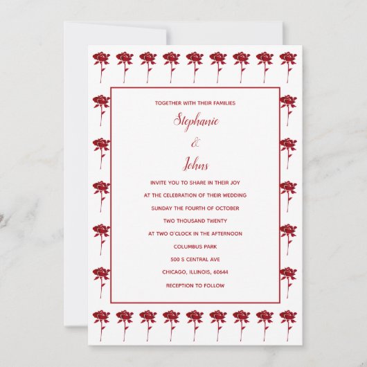 フローラルローズパターンテラコッタエレガントな結婚式 招待状 (正面)