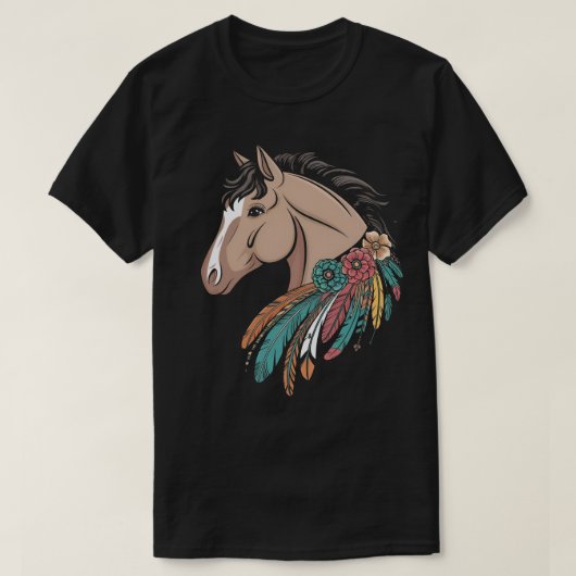 フローラルワイルドホースカウボーイ乗馬 Tシャツ (デザイン正面)
