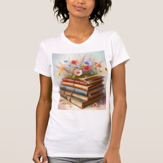 フローラル図書館の夢 – 野の花が育つ Tシャツ (正面)