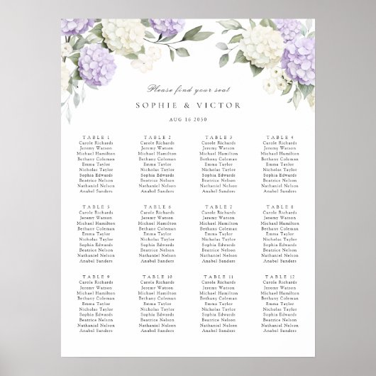 フローラル アジサイ 12卓 結婚式 座席表 ポスター (正面)