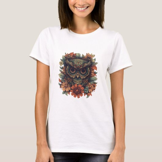 フローラル・ウィズダム・オウル Tシャツ (正面)