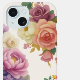 フローラル ウォーターカラー アイボリー iPhone15 カバー