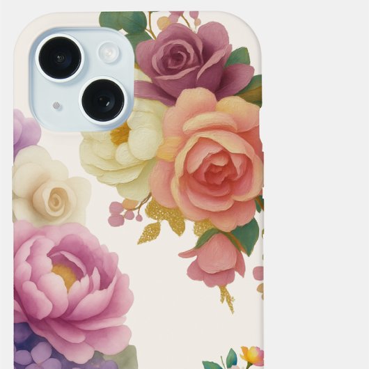 フローラル ウォーターカラー アイボリー iPhone15 カバー