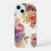 フローラル ウォーターカラー アイボリー iPhone15 カバー (裏面)