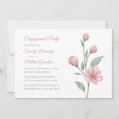フローラル ウォーターカラー ダスティー ローズ セージ 婚約パーティー 招待状 (正面)