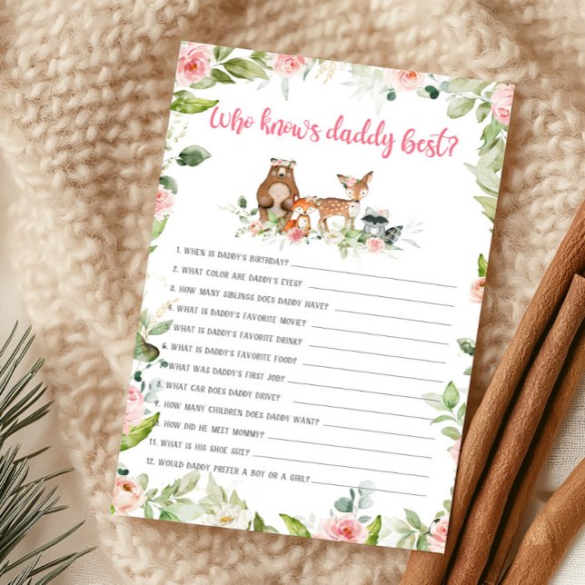 フローラル・ウッドランド・ダディベストゲーム (Girl Woodland Animals Baby Shower Who Knows Mommy Best Game)