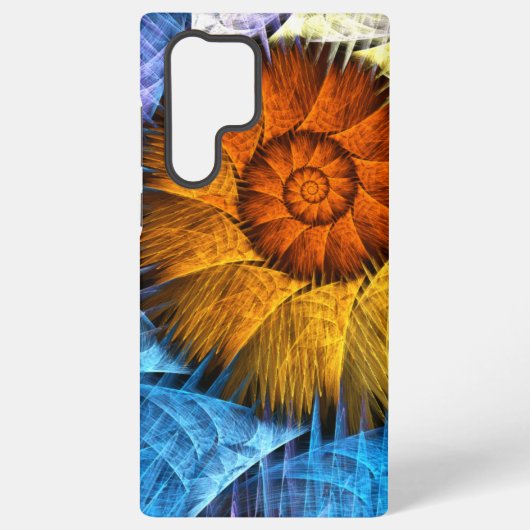 フローラル オレンジ 黄色 青色 抽象芸術 SAMSUNG GALAXYケース (裏面)