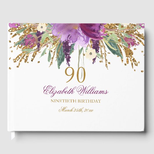 フローラル ギラギラ アメジスト 90歳の誕生日 ゲストブック (正面)