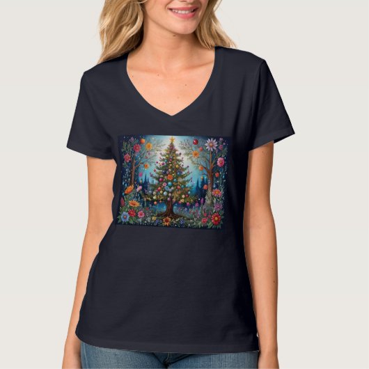 フローラル クリスマスツリー ナイト Tシャツ (正面)