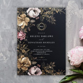 フローラル ゴシック ブラック モノグラム ウェディング 招待状