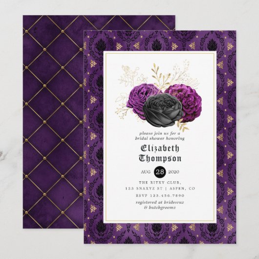 フローラル ゴシック 結婚式前パーティー 招待状 (正面/裏面)