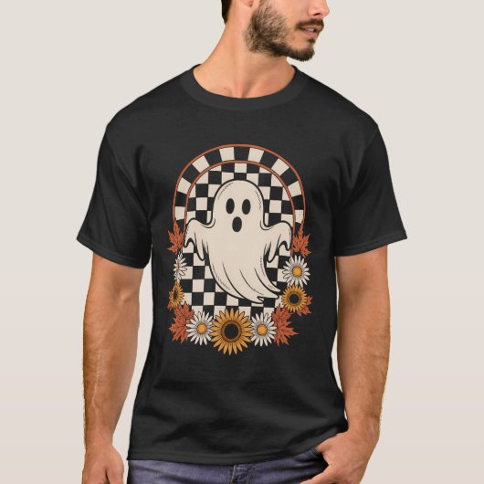 フローラル ゴースト 秋 ボホ ハロウィン Tシャツ (正面)