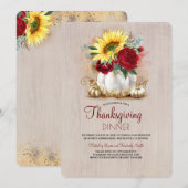 フローラル ゴールド パンプキン ラスティック サンクスギビング ディナー 招待状 (正面/裏面)