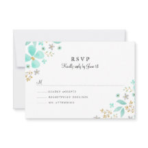 フローラル ゴールド ミント リーフ ウェディング RSVP