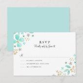 フローラル ゴールド ミント リーフ ウェディング RSVP (正面/裏面)