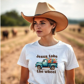 フローラル・ジーザス・テイク・ザ・ホイール カントリー トラック Tシャツ