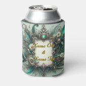 フローラル スチームパンク ウェディング グリーンとシルバー 缶クーラー (缶裏面)