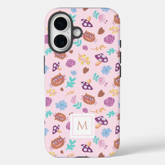 フローラル チェシャ猫 パターン ピンク モノグラム Case-Mate iPhoneケース (裏面)