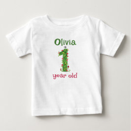フローラル・ツル1歳の誕生日 ベビーTシャツ