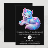 フローラル・ドリーミング・ウルフ・アートの誕生日招待状 招待状 (正面/裏面)