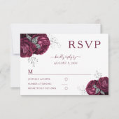 フローラル バーガンディーローズ 高級 結婚式 RSVP カード (正面)