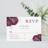 フローラル バーガンディーローズ 高級 結婚式 RSVP カード (スタンド正面)