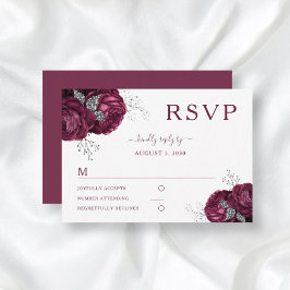 フローラル バーガンディーローズ 高級 結婚式 RSVP カード