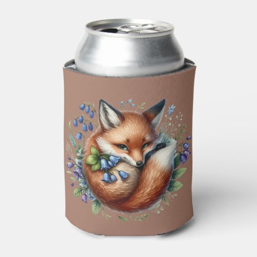 フローラル・フォックスの植物画風の森の芸術 缶クーラー (缶正面)