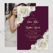 フローラル フクシア ピンクと白のバラの結婚式 招待状 (正面/裏面)
