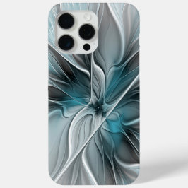 フローラル フラクタル モダン アブストラクト フラワー ブルー グレー iPhone 15 PRO MAXケース