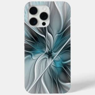フローラル フラクタル モダン アブストラクト フラワー ブルー グレー iPhone 15 PRO MAXケース