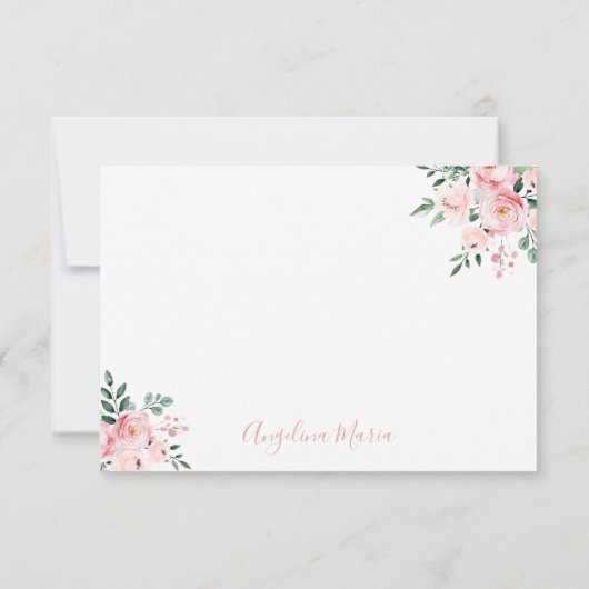 フローラル ブラッシュ ピンクのキンセアニエラ サンキューカード (裏面)