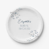 フローラル ブルー ウィンター ボタニカル ブライダル シャワー ペーパープレート (正面)