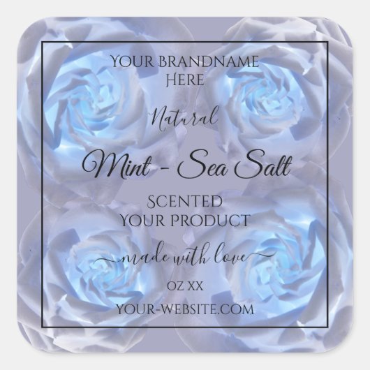 フローラル・プロダクトラベル 発光 ライトブルー ローズ スクエアシール (正面)