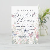 フローラル ボタニカル エレガント ボヘミア ブライダル バタフライ 招待状 (スタンド正面)