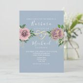 フローラル ボヘミアン ピンクとダスティブルーの結婚式 招待状 (スタンド正面)