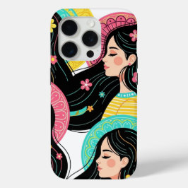 フローラル ボヘミアン 女性 イラスト アートプリント iPhone 15 PROケース