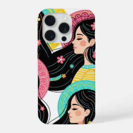フローラル ボヘミアン 女性 イラスト アートプリント iPhone 15 PROケース