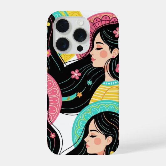 フローラル ボヘミアン 女性 イラスト アートプリント iPhoneケース (裏面)