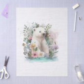 フローラル ポーラーベア 水彩画 薄葉紙 (クラフト)